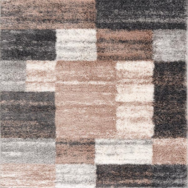 Retro Beige (7 ft. x 10 ft.) - 6 ft. 6 in. x 9 ft. 4 in. Modern Abstract Area Rug
