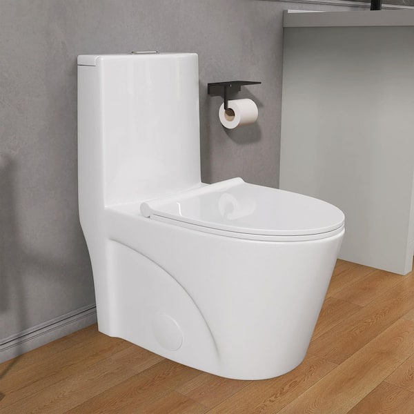 12 in. 1-Piece 1.28/1.6 GPF Dual Flush S-Trap Round Toilet in White with Siphonic Tornado Flushing and Soft-Close Seat