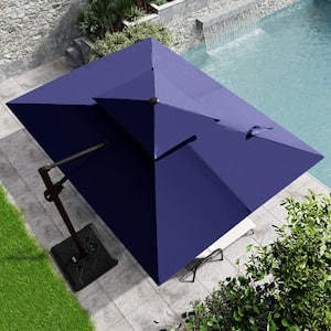 11 ft. x 9 ft. Outdoor Hanging Double Top Rectangular Cantilever Umbrella in Navy Blue