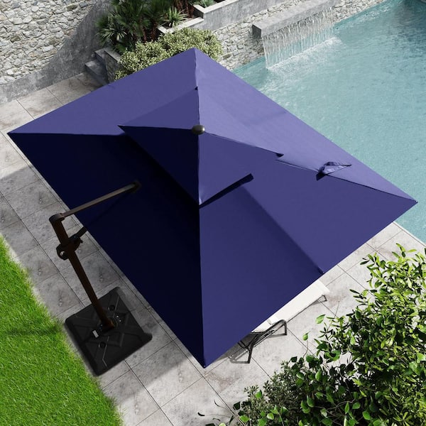 11 ft. x 9 ft. Outdoor Hanging Double Top Rectangular Cantilever Umbrella in Navy Blue