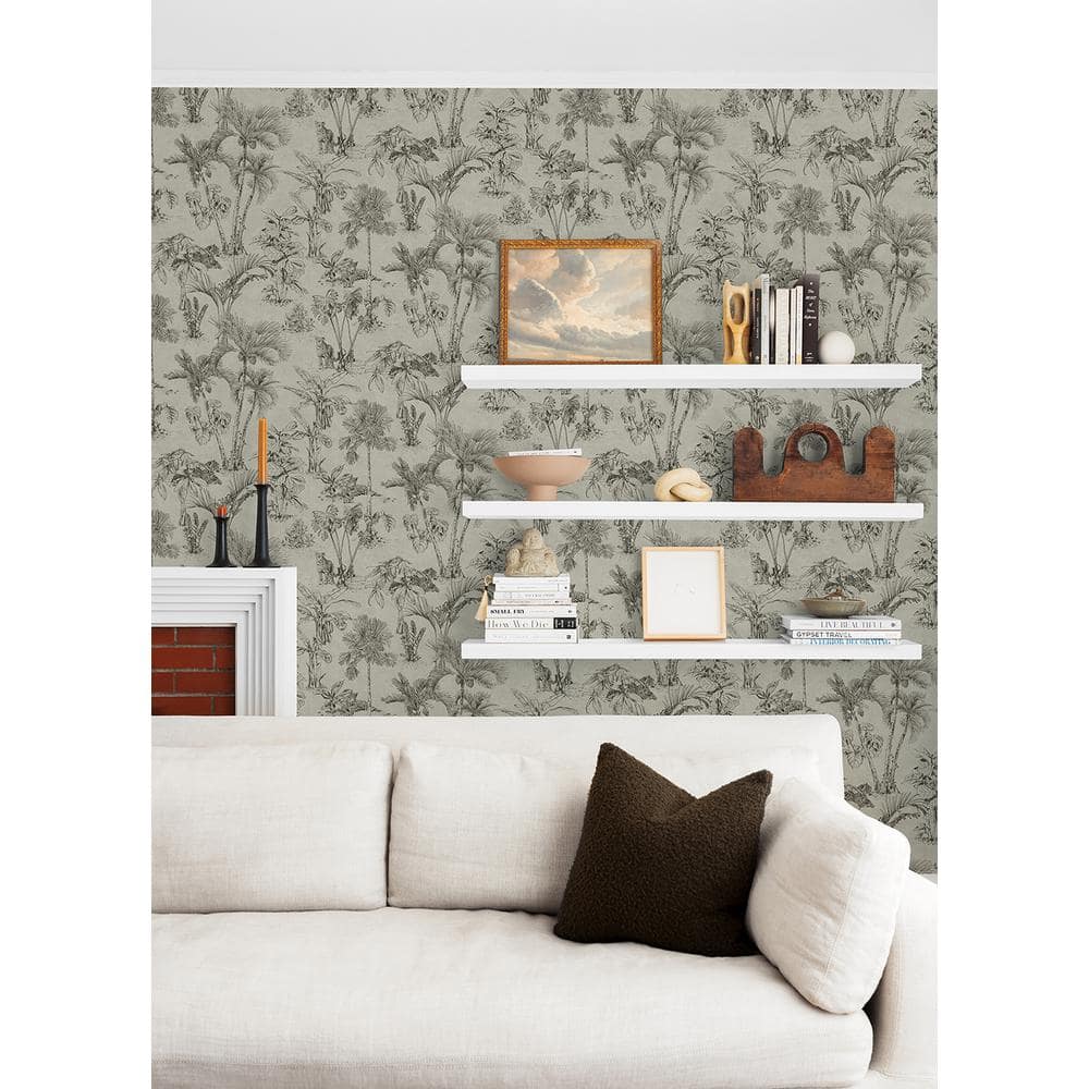 Black and Brown Non-Woven Tropical Jungle Wallpaper Roll