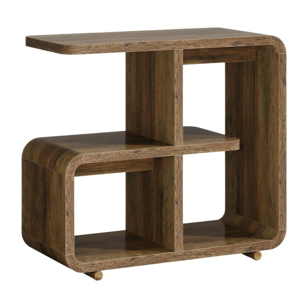 Kerlin 25.6 in. Brown 3-Tier Rectangle Wood Side Table End Table Narrow Bedside Table Nightstand with Open Storage
