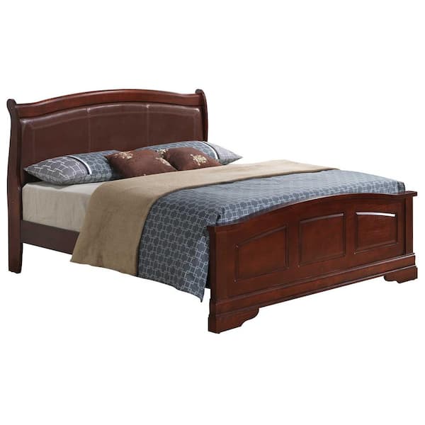 AndMakers Louis Philippe Cherry Upholstered Queen Panel Bed