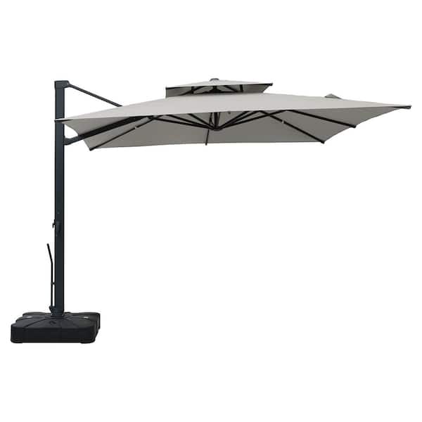 10 ft. x 10 ft. Square Aluminum 360° Rotation Outdoor Patio Cantilever Umbrella with Base, in Gray