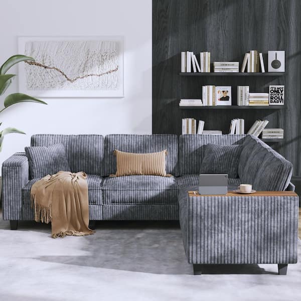 Harper & Bright Designs Corner Couch 97 in. W Square Arm Corduroy
