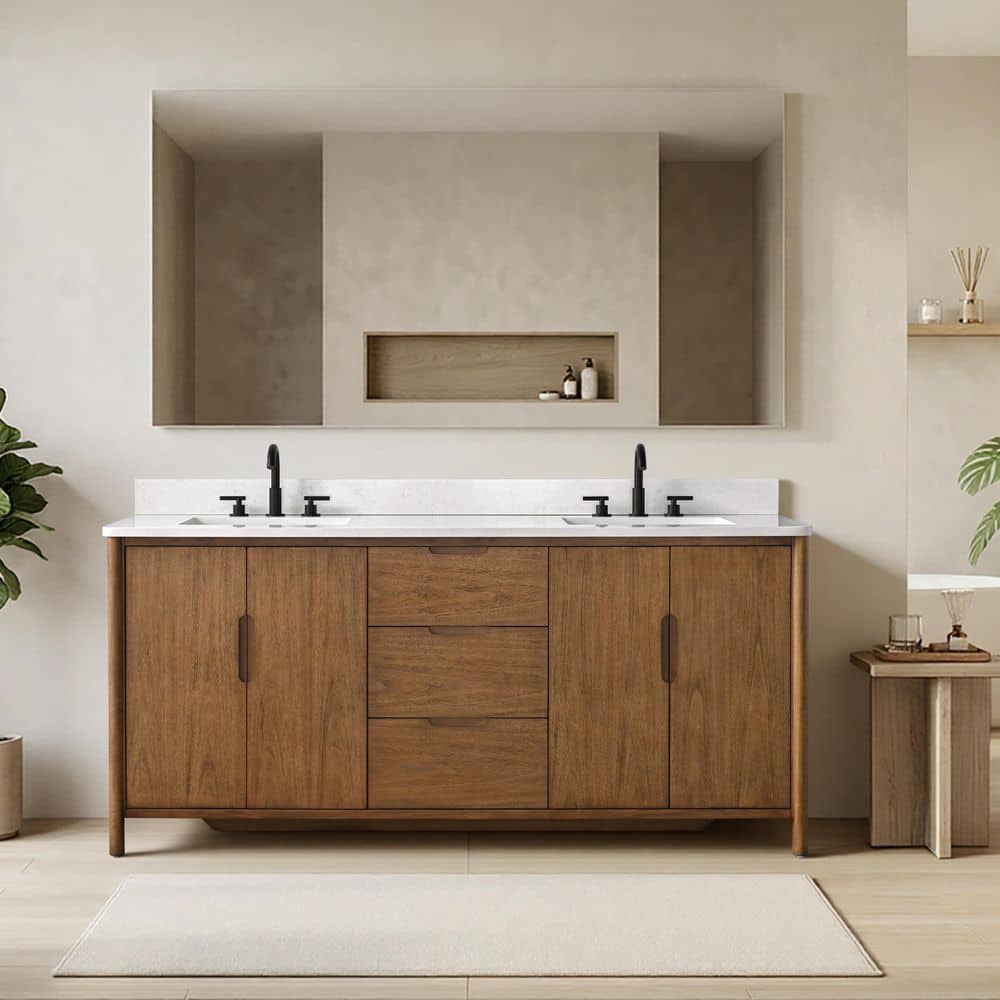 Vanity Art Lucerne 72 in. Double Sink Freestanding Tan Bathroom