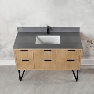 Helios 48 in. W x 22 in. D Single Sink Bath Vanity in Weathered Pine with Gray Composite Stone Top without Mirror