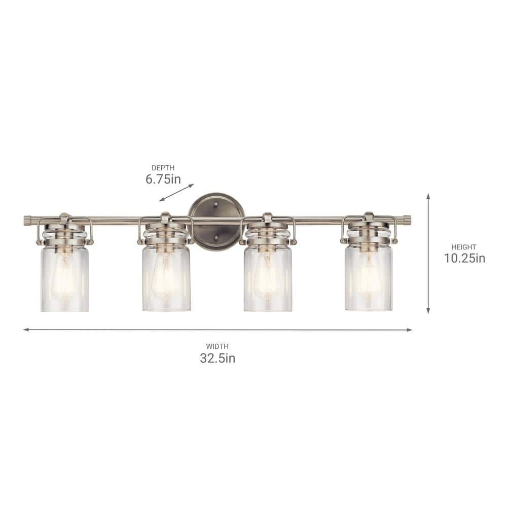 Brushed Nickel 32.25" 4-Light Vanity Light with Clear Glass Shades