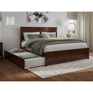 Nantucket Walnut Brown Solid Wood Frame King Platform Bed with Matching Footboard and Twin XL Trundle