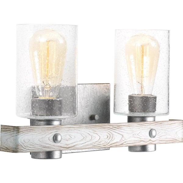 Progress Lighting Gulliver Collection 2-Light Galvanized Finish Clear Seeded Glass Coastal Bath Vanity Light