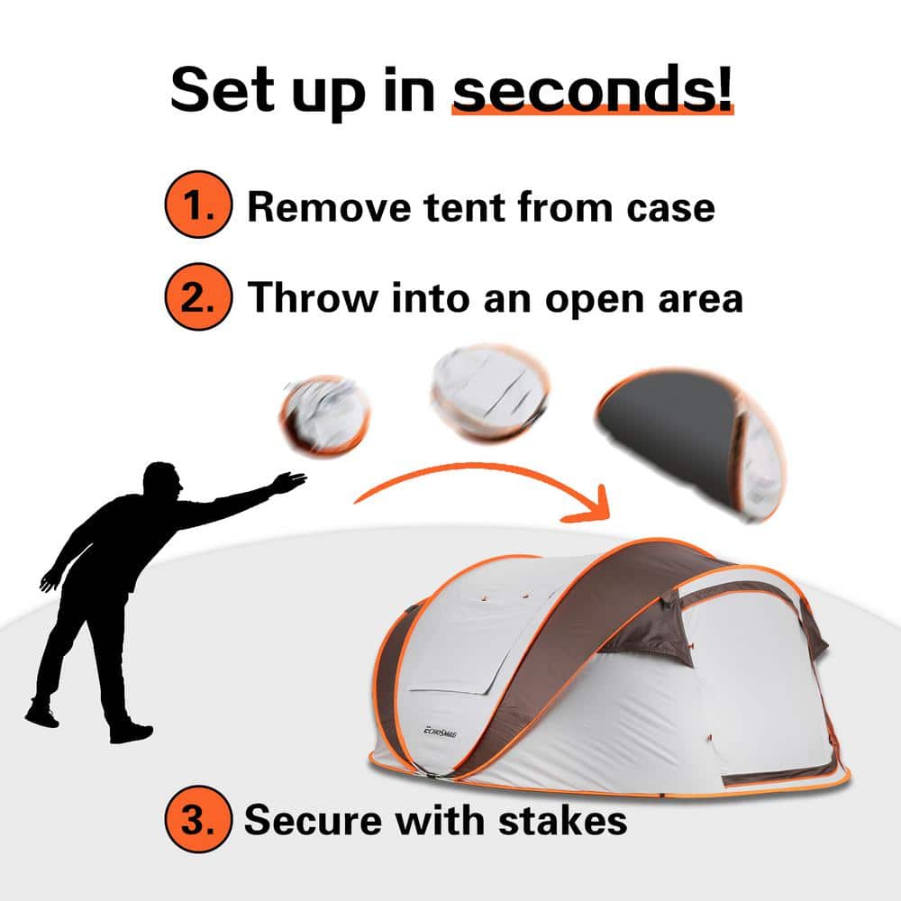 EchoSmile 8-Person White and Brown Pop Up Camping Tent