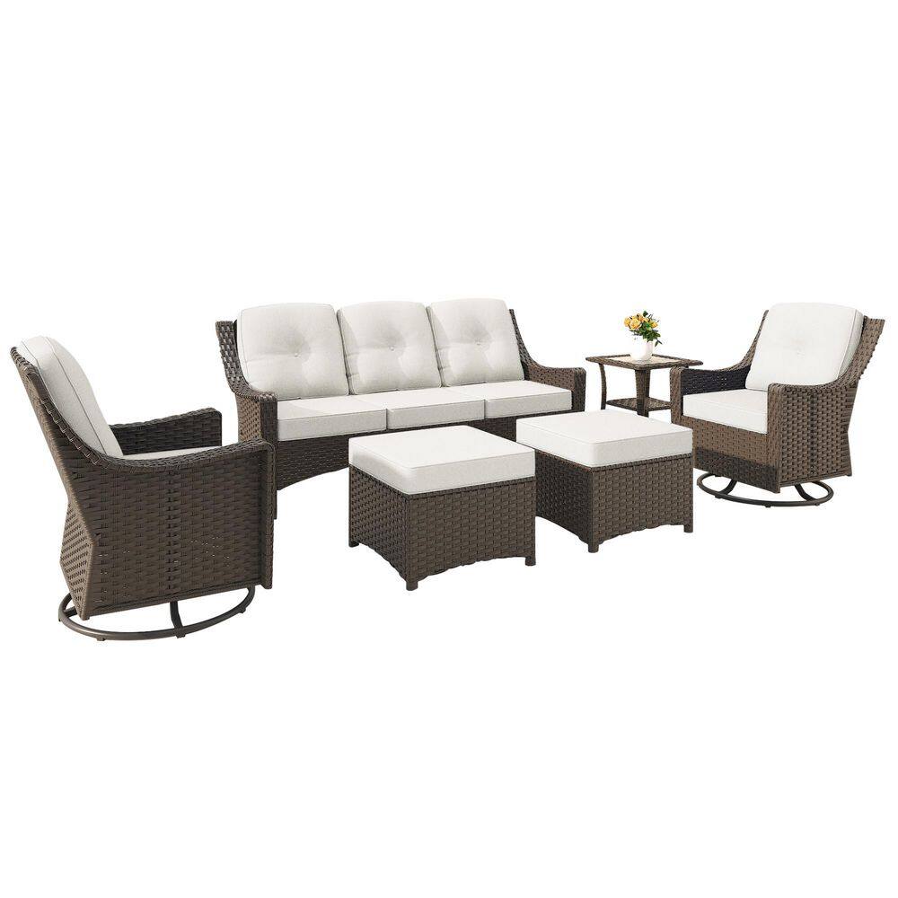 LATTOY 6-Piece Wicker Outdoor Pation Conversation Sofa Set Chaise ...