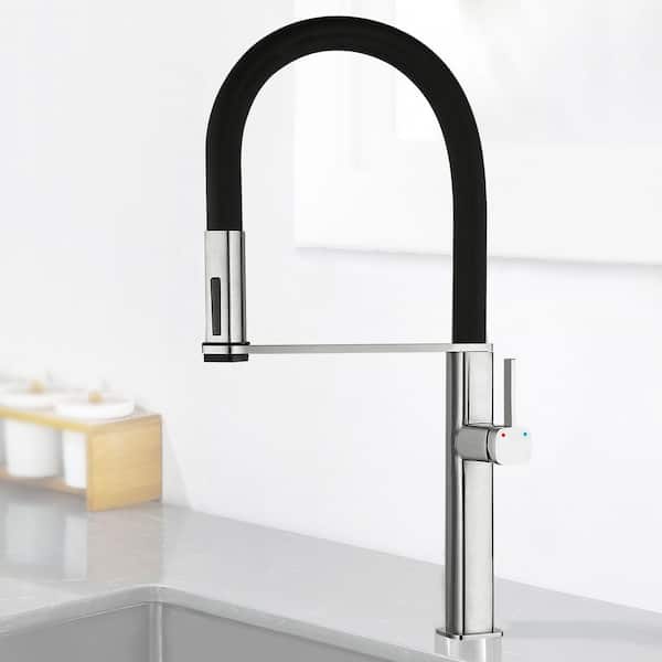 ruiling 22 in. Single Handle Pull Down Sprayer Kitchen Faucet with 360° Spout Swivel in Brushed Nickel