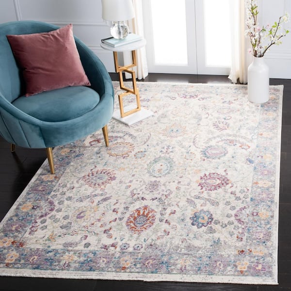 Illusion 3 ft. x 5 ft. Cream/Purple Floral Border Area Rug