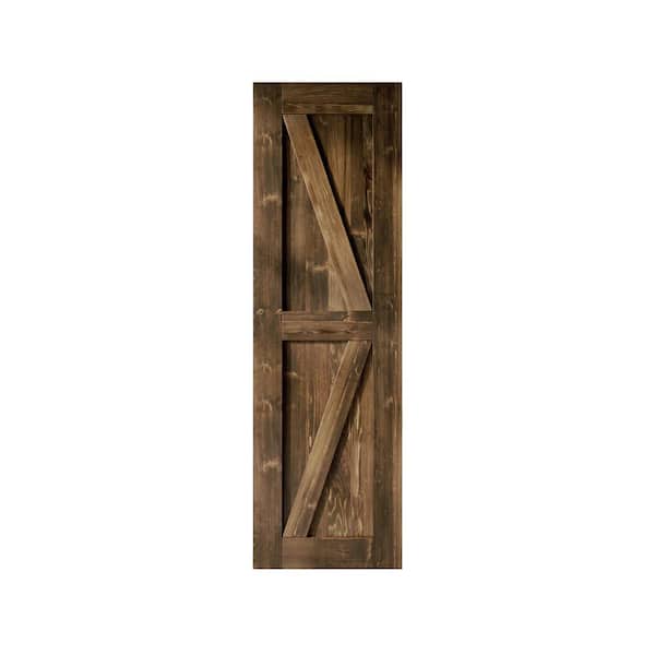 HOMACER 26 in. x 84 in. K-Frame Walnut Solid Natural Pine Wood Panel Interior Sliding Barn Door Slab with Frame
