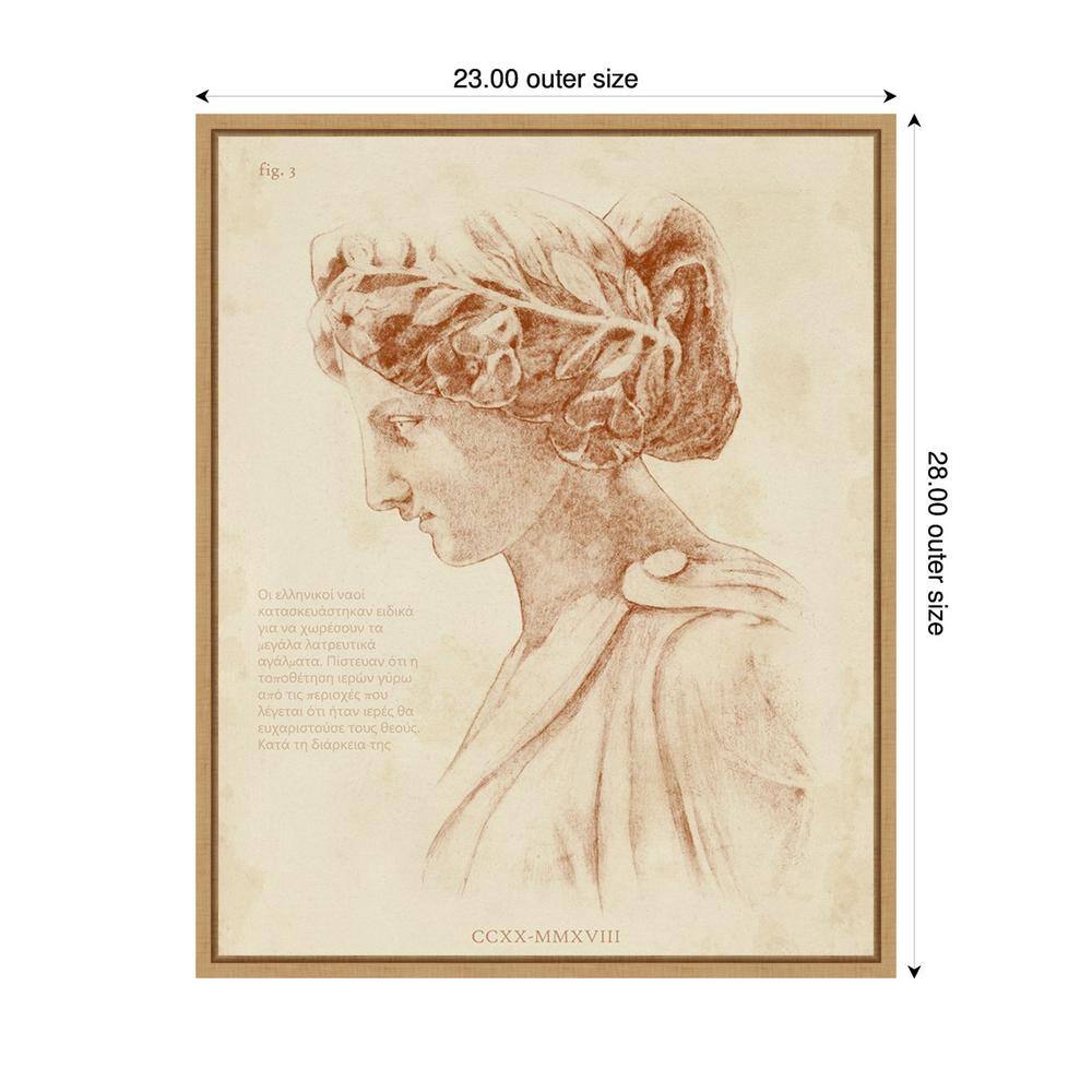 Sepia Greek Statues I by Annie Warren 23"x28" Brown Canvas Wall Art with Maple Frame