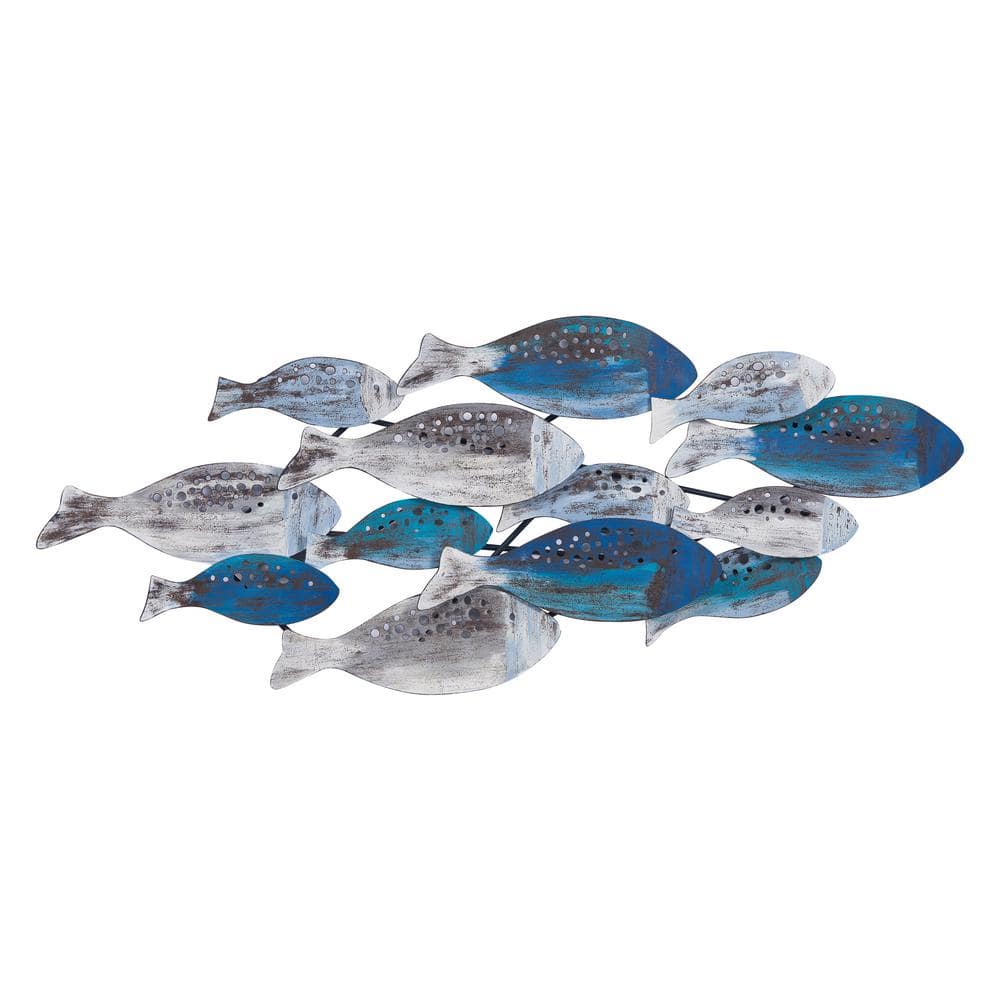 Blue and Silver Metal School of Fish Wall Sculpture