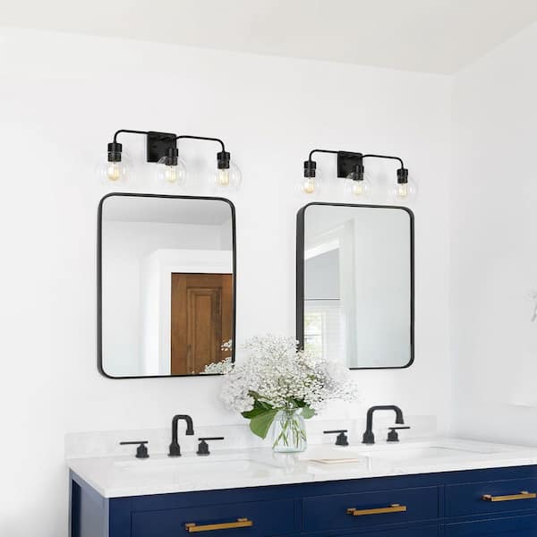 Zevni 3-Light Industrial Matte Black Bathroom Vanity