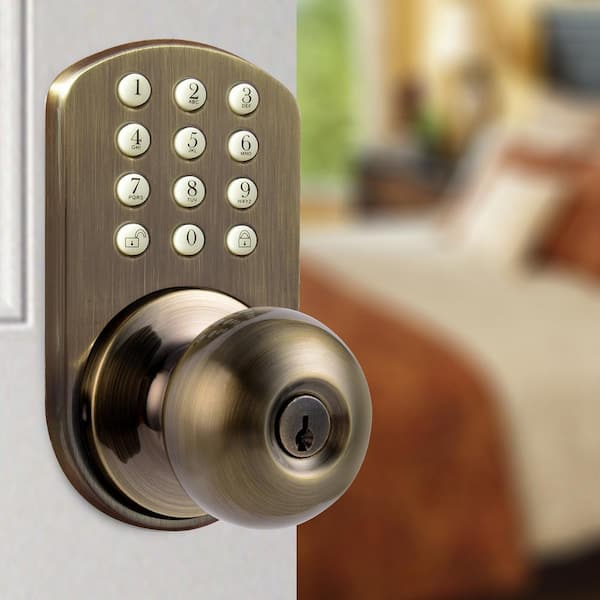 Details about  / MiLocks Electronic Door Knob Keyless Keypad Antique Brass Intruder Alarm 6-Users