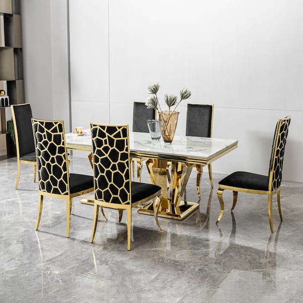 White marble and gold dining table discount