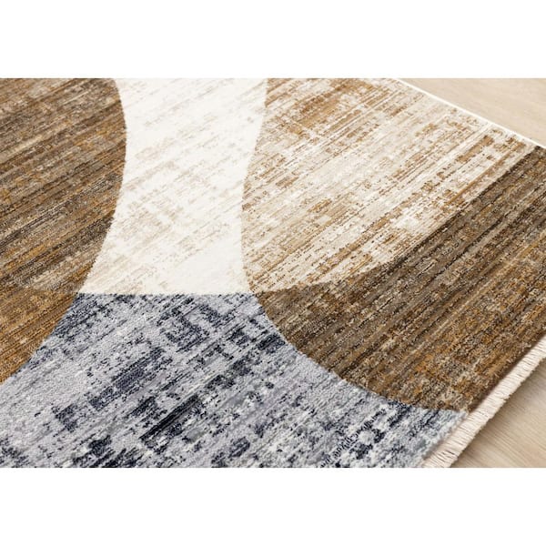 Solvyn Collections 5 ft. x 8 ft. Beige Distressed, Geometric Indoor Area Rug