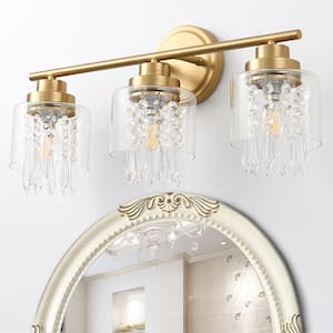 20 in. 3-Light Gold Vanity Light with Crystal Clear Glass Shade