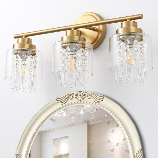 20 in. 3Light Gold Vanity Light with Crystal Clear Glass Shade H2274