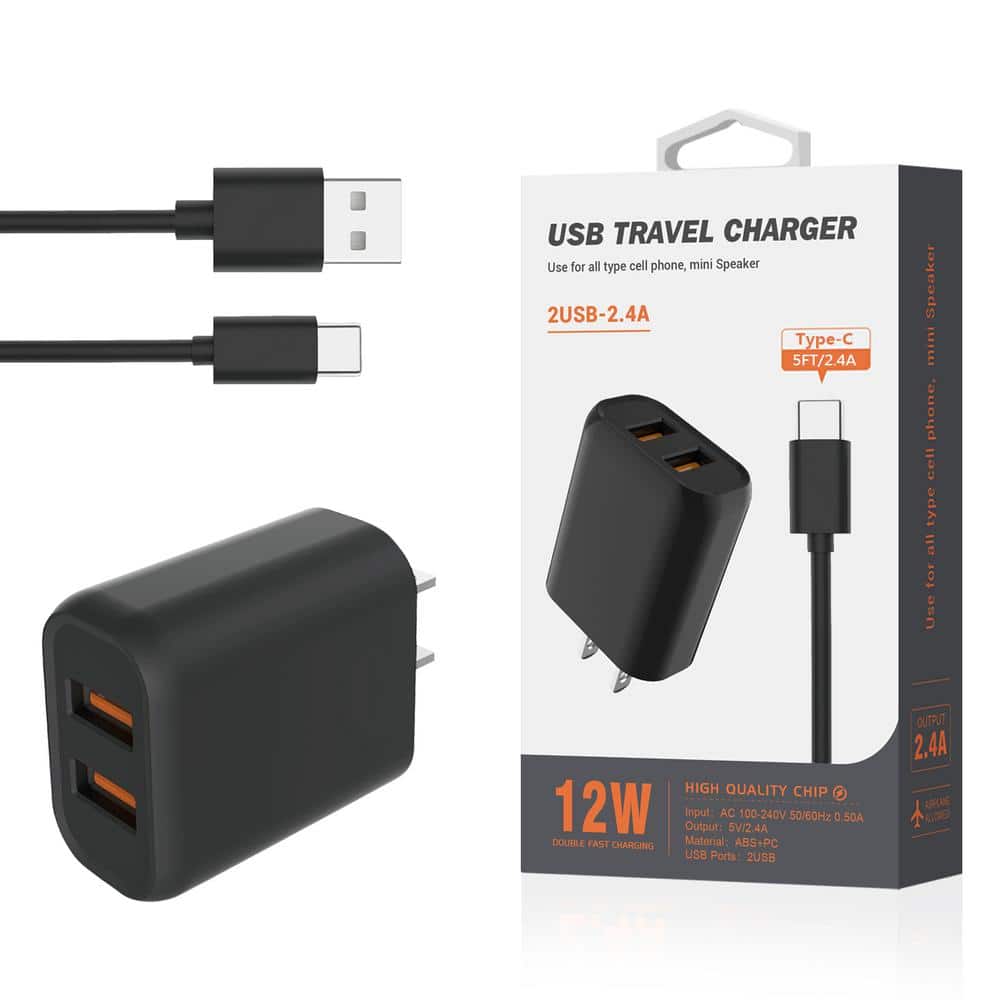 neef Canada Vlucht REIKO TYPE-C Portable Travel Home Charger with Built-In 5 ft. Cable in  Black TC2IN1-TYPECBK - The Home Depot