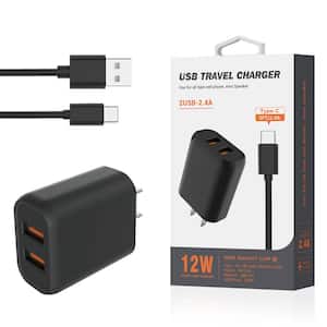 TYPE-C Portable Travel Home Charger with Built-In 5 ft. Cable in Black