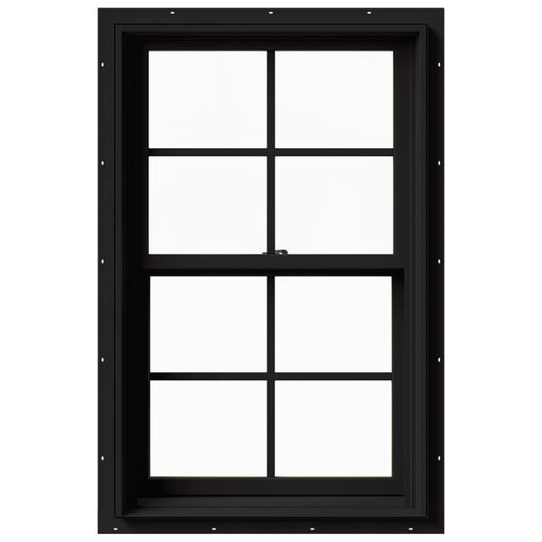 JELD-WEN 25.375 in. x 40 in. W-2500 Series Black Painted Clad Wood Double Hung Window w/ Natural Interior and Screen