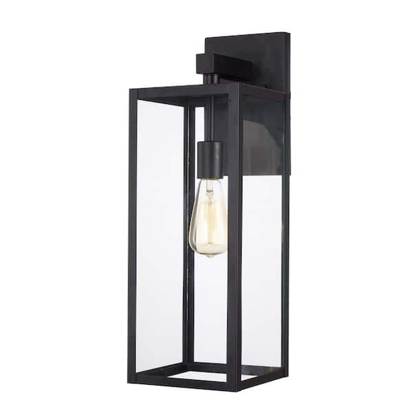 21'' H 1-Light Outdoor Wall Light Lantern Sconce with Matte Black Finish and Clear Glass Shade, 1*E26