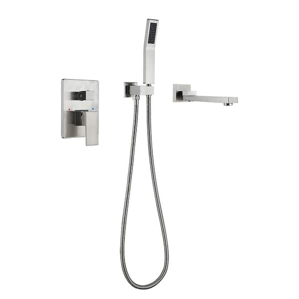 Unbranded 2-Handle Wall Mount Roman Tub Faucet with Hand Shower in Brushed Nickel