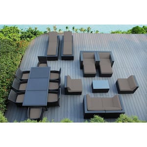 Black 20-Piece Wicker Patio Combo Conversation Set with Sunbrella Taupe Cushions