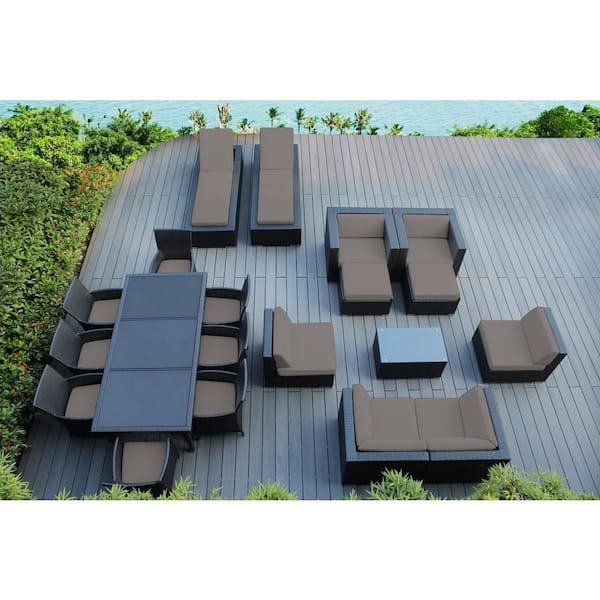 Ohana Depot Black 20-Piece Wicker Patio Combo Conversation Set with Sunbrella Taupe Cushions