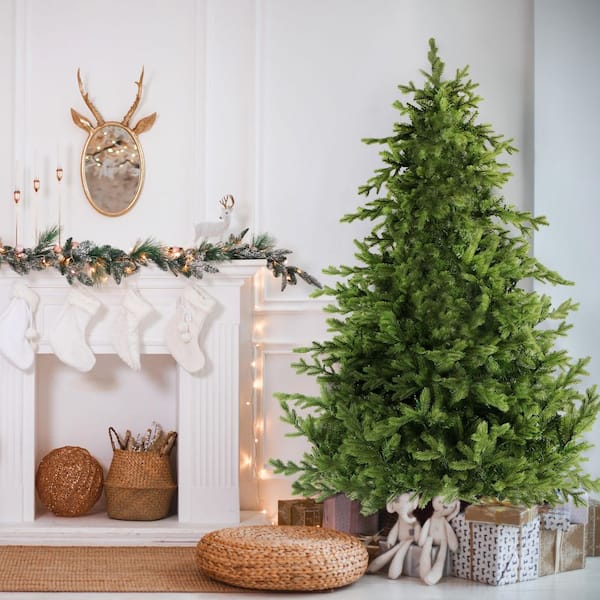 Fraser Hill Farm 9 ft. Pre-Lit Woodside Pine Artificial Christmas Tree with Warm White LED Lighting and EZ Connect