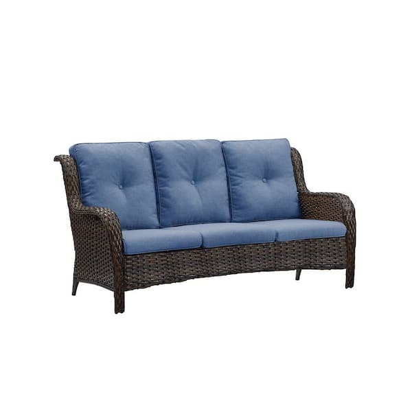 afbalanceret Awakening George Eliot Gymojoy Carolina Brown Wicker Outdoor Patio Sofa Couch with Blue Cushions  SS013-1 - The Home Depot