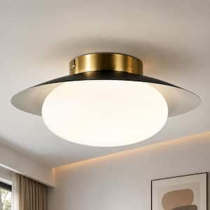 12 in. 1-Light Dome Matte Black and Gold LED Flush Mount Ceiling Light, 4500K Modern Light for Hallway and Bedroom