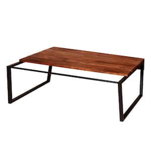26 in. L Brown and Black Industrial Wooden Rectangular Coffee Table with Metal Sled Base