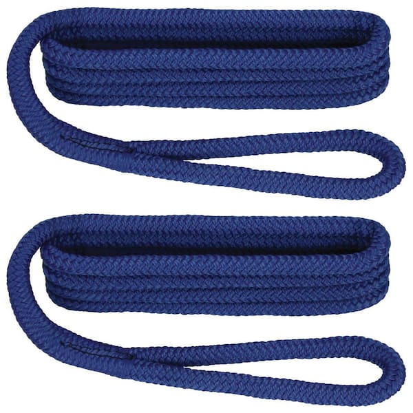 Extreme Max BoatTector Premium Double Braid Nylon Fender Line Value 2-Pack - 3/8 in. x 6 ft., Royal Blue