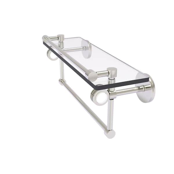 Allied Brass Clearview 16 in. W x 6.7 in. H x 5.8 D Glass Rectangular Shelf in Satin Nickel with Towel Bar and Dotted Accents