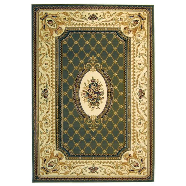 Lyndhurst Sage/Ivory 8 ft. x 11 ft. Antique Floral Medallion Area Rug