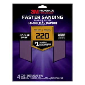 Pro Grade Precision 9 in. x 11 in. 220 Grit Fine Faster Sanding Sheets (4-Sheets/Pack)