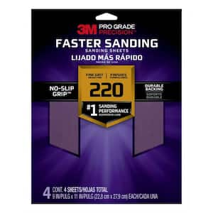 Pro Grade Precision 9 in. x 11 in. Fine 220-Grit Sheet Sandpaper (4-Sheets/Pack)