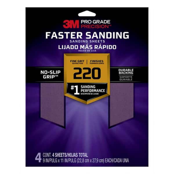 3M Pro Grade Precision 9 in. x 11 in. 220 Grit Fine Faster Sanding Sheets (4-Sheets/Pack)