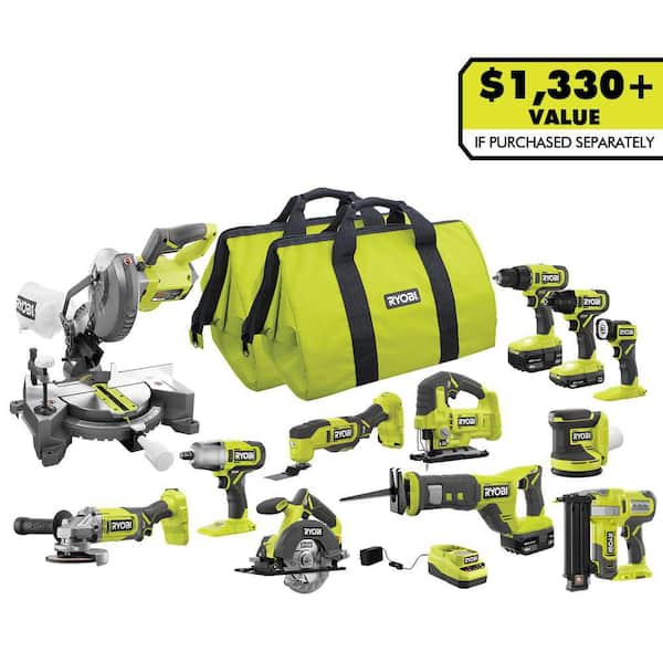 RYOBI ONE 18V Cordless 12 Tool Combo Kit with 1 1.5 Ah Battery and 2 4.0 Ah Batteries and Charger PCL2200K3N