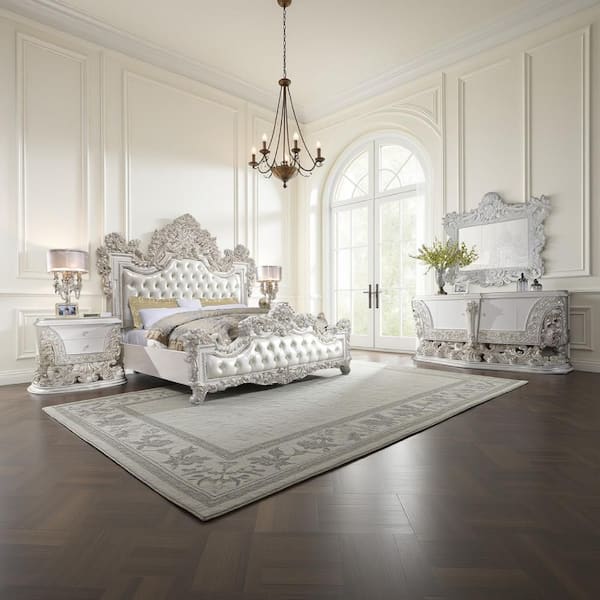 Bo 4-Piece White Full Wood Bedroom Set