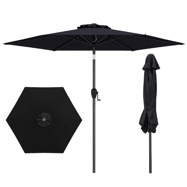 7.5 ft. Steel Market Patio Umbrella with Push Button Tilt in Black