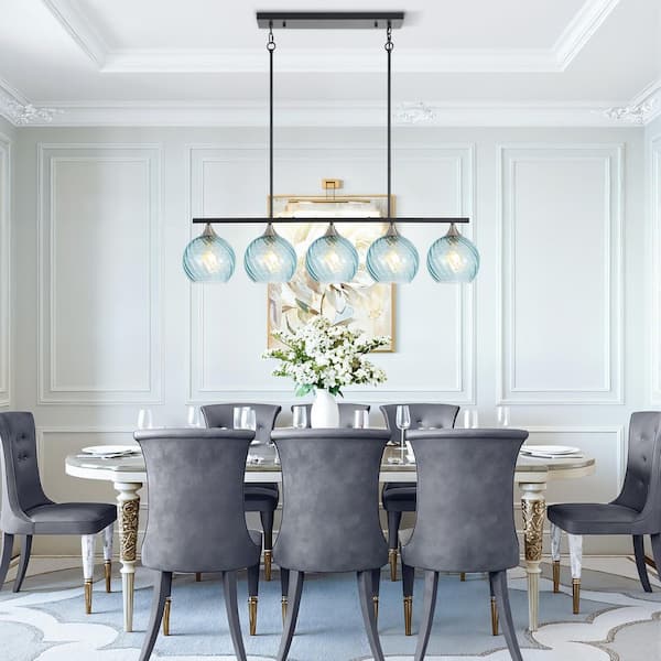 Kinlea 5-Light Green Industrial Chandelier with Twisted Glass Lampshade for Kitchen Island with Bulb Not Included