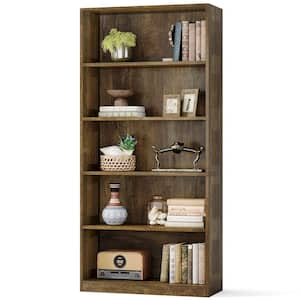 Eulas 67 in. Tall Retro Brown Engineered Wood 5-Shelf Standard Bookcase, Freestanding Display Storage Shelf Bookshelf