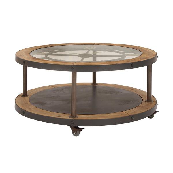 Litton Lane 40 In Light Brown Round Wood Industrial Coffee Table 44383 Litton Lane 40 In Light Brown Round, Industrial Metal Round Clock Coffee Table